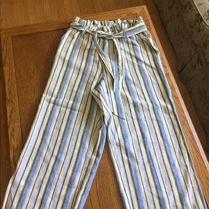 Paper bag waisted Striped Linen crop pants REDUCED